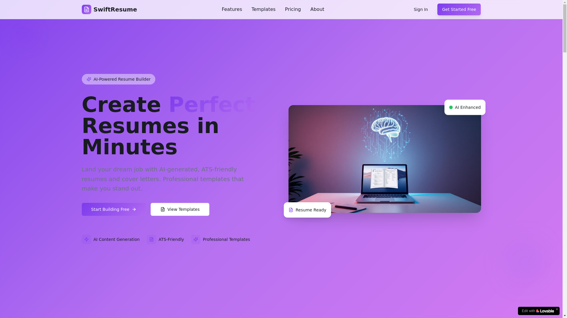 website screenshot of https://resumelad.ai/