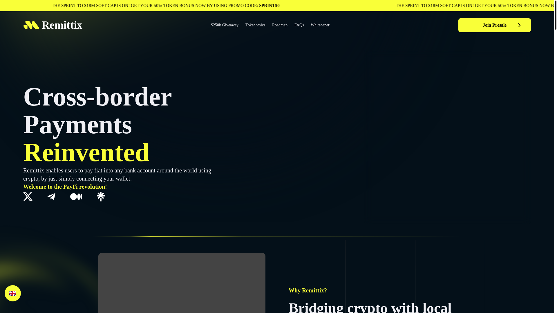 website screenshot of https://remittix.io/