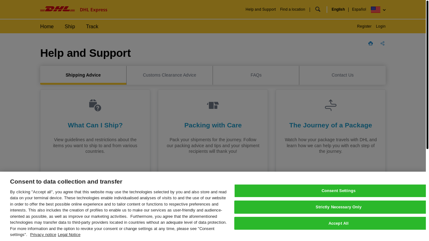 website screenshot of https://mydhl.express.dhl/us/en/help-and-support.html
