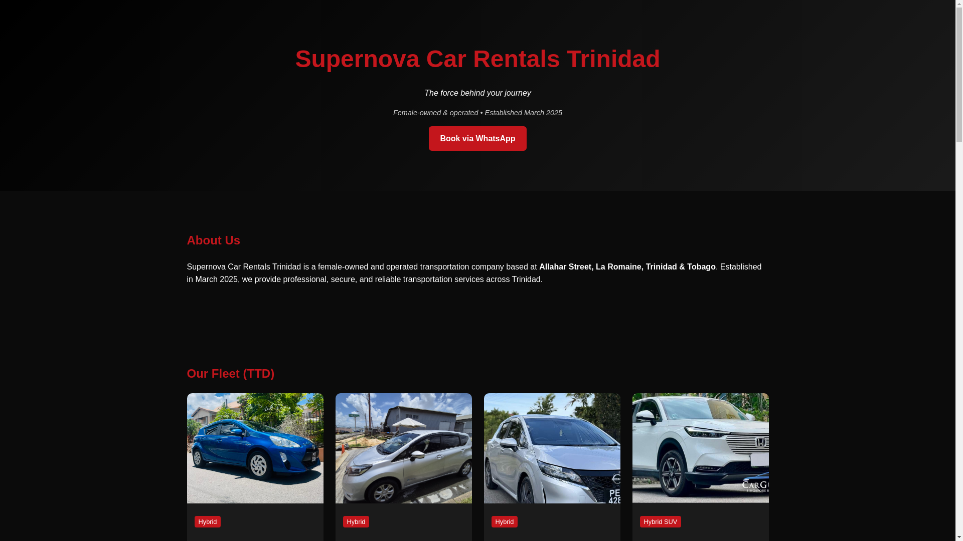 website screenshot of https://supernovacarrentalstrinidad.com/