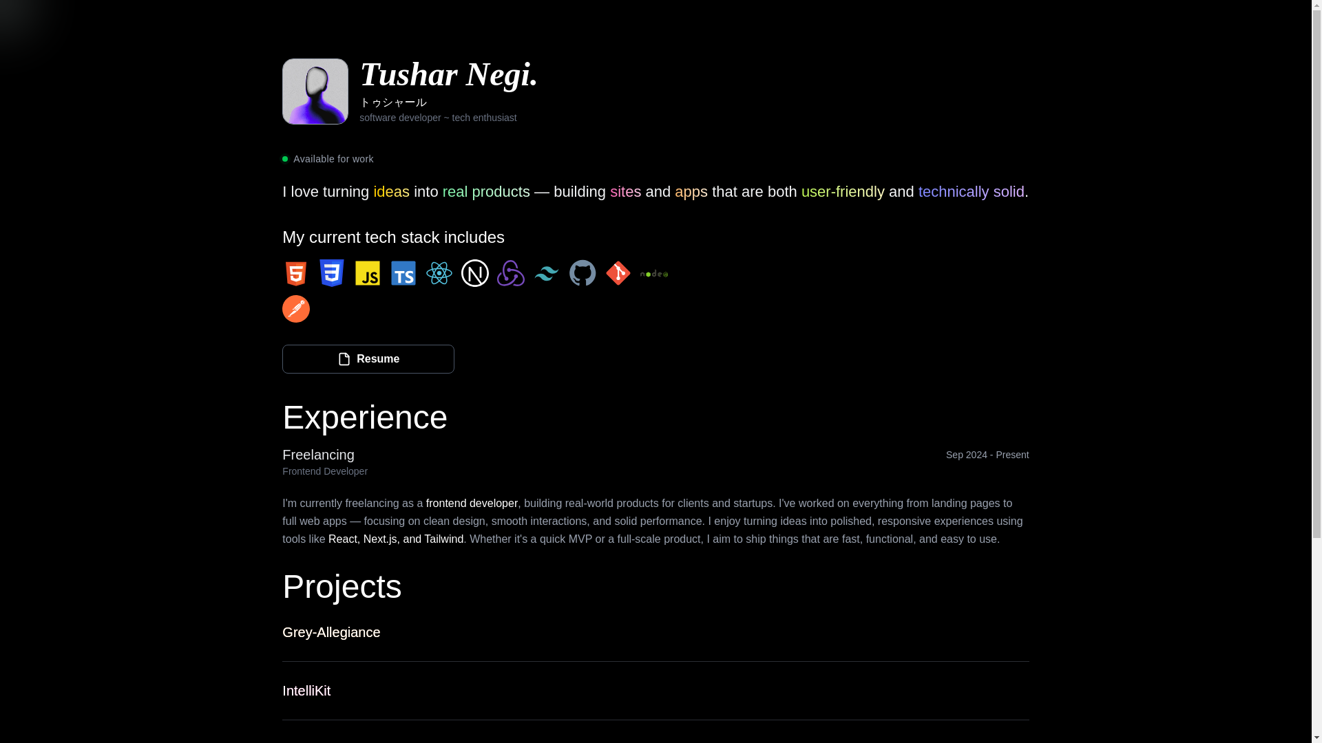 website screenshot of https://tusharnegi.online/