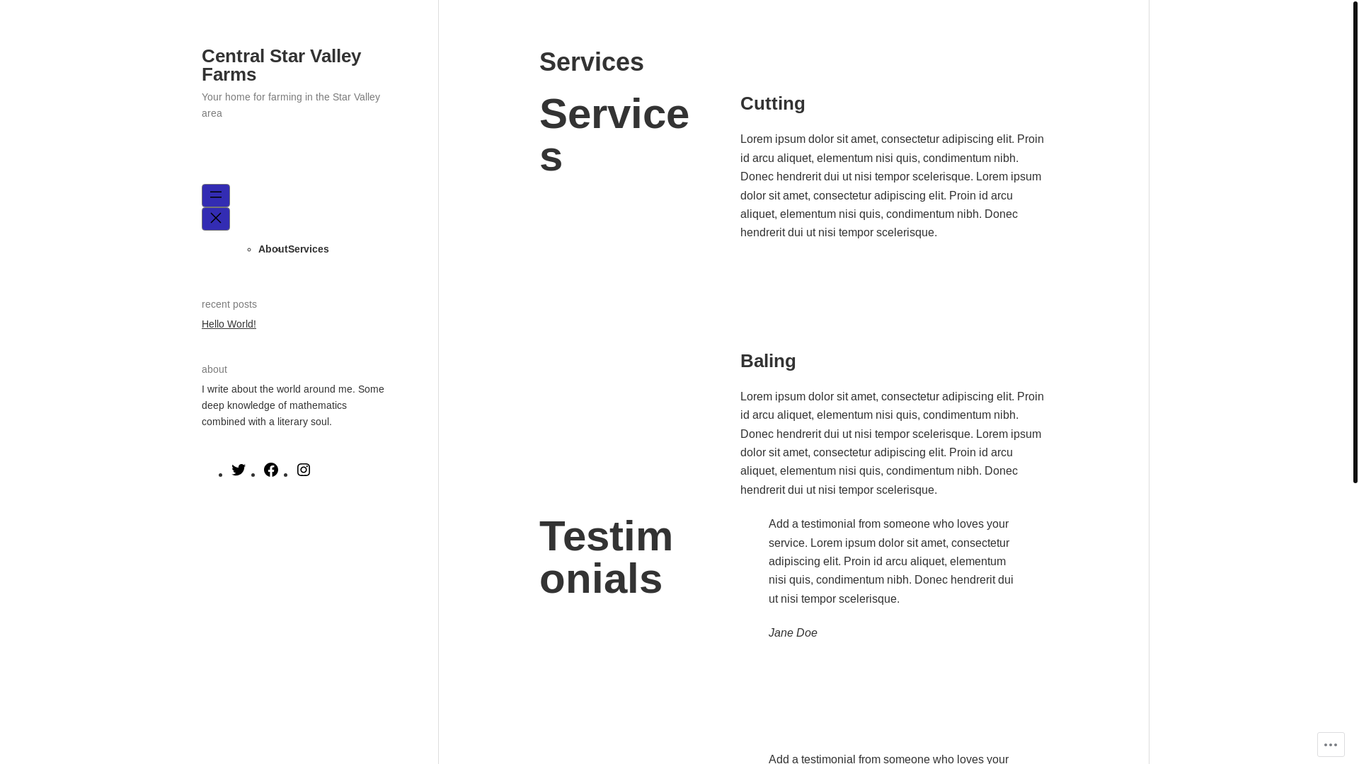 website screenshot of https://centralstarvalley.farm/