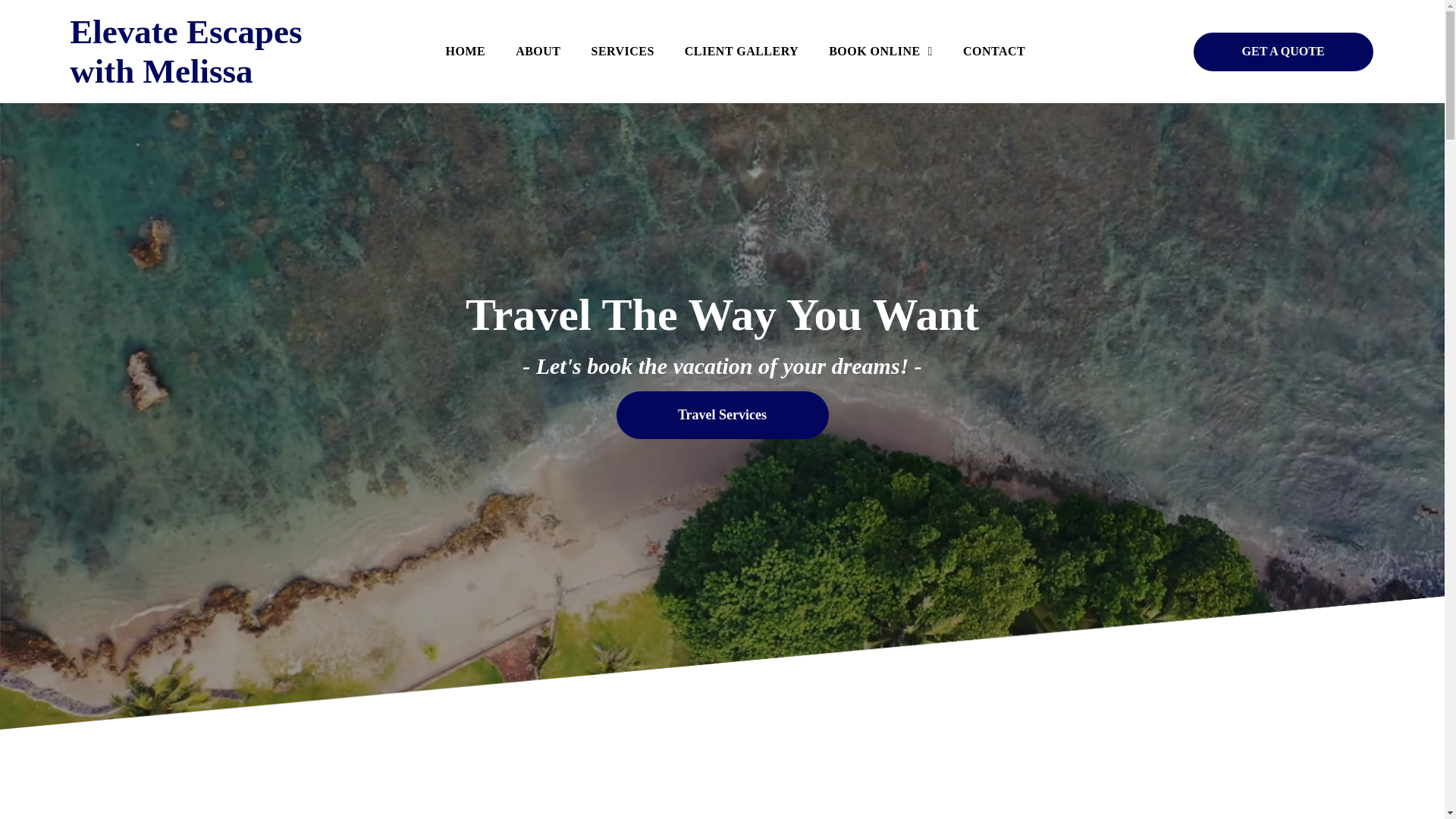 website screenshot of https://elevateescapeswithmelissa.com/