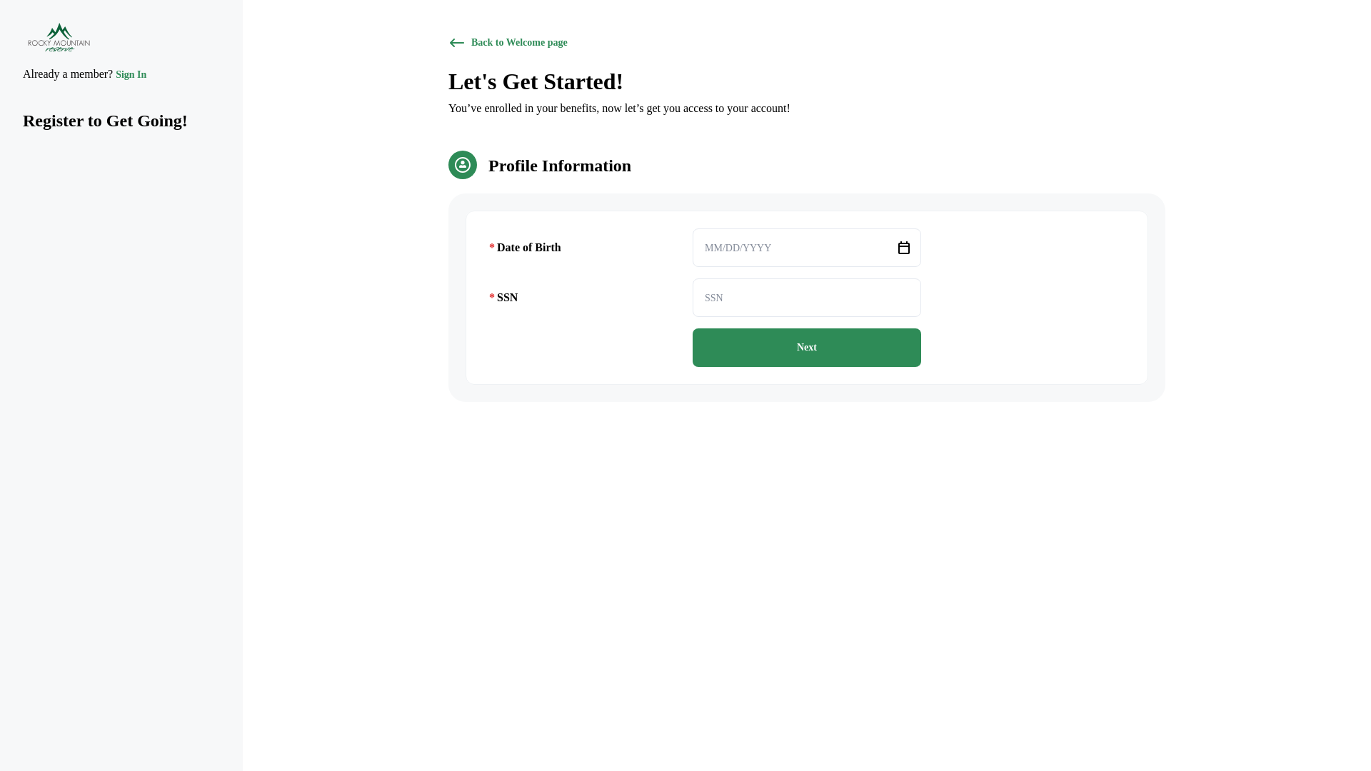 website screenshot of https://user.rmrbenefits.com/sign-up?source=SSN&partner=Rocky%20Mountain%20Reserve