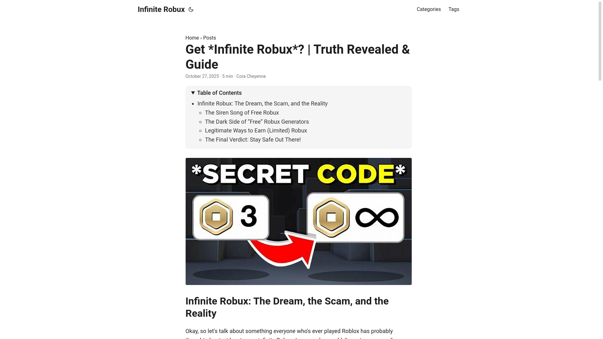 website screenshot of https://infinite-robux.pages.dev/