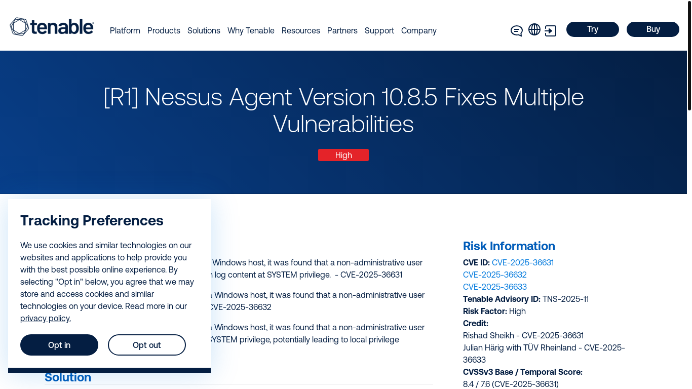 website screenshot of https://www.tenable.com/security/tns-2025-11