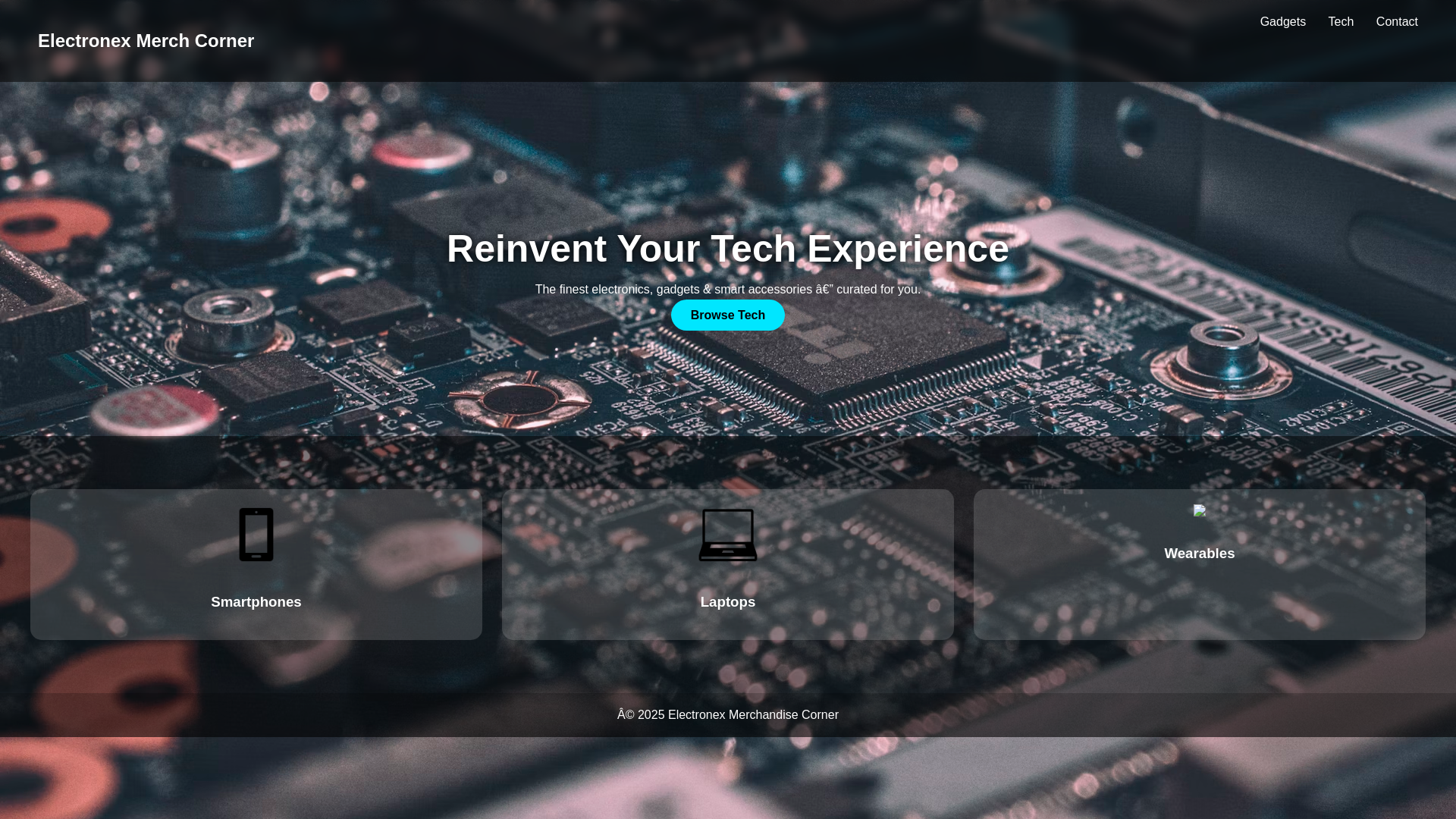 website screenshot of https://electronexmerchandisecorner.com/