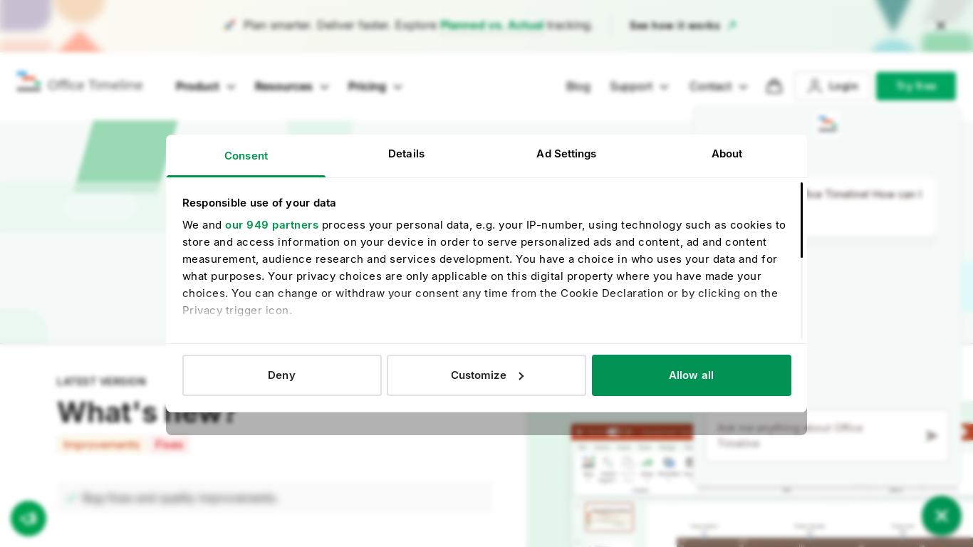 website screenshot of https://www.officetimeline.com/updates