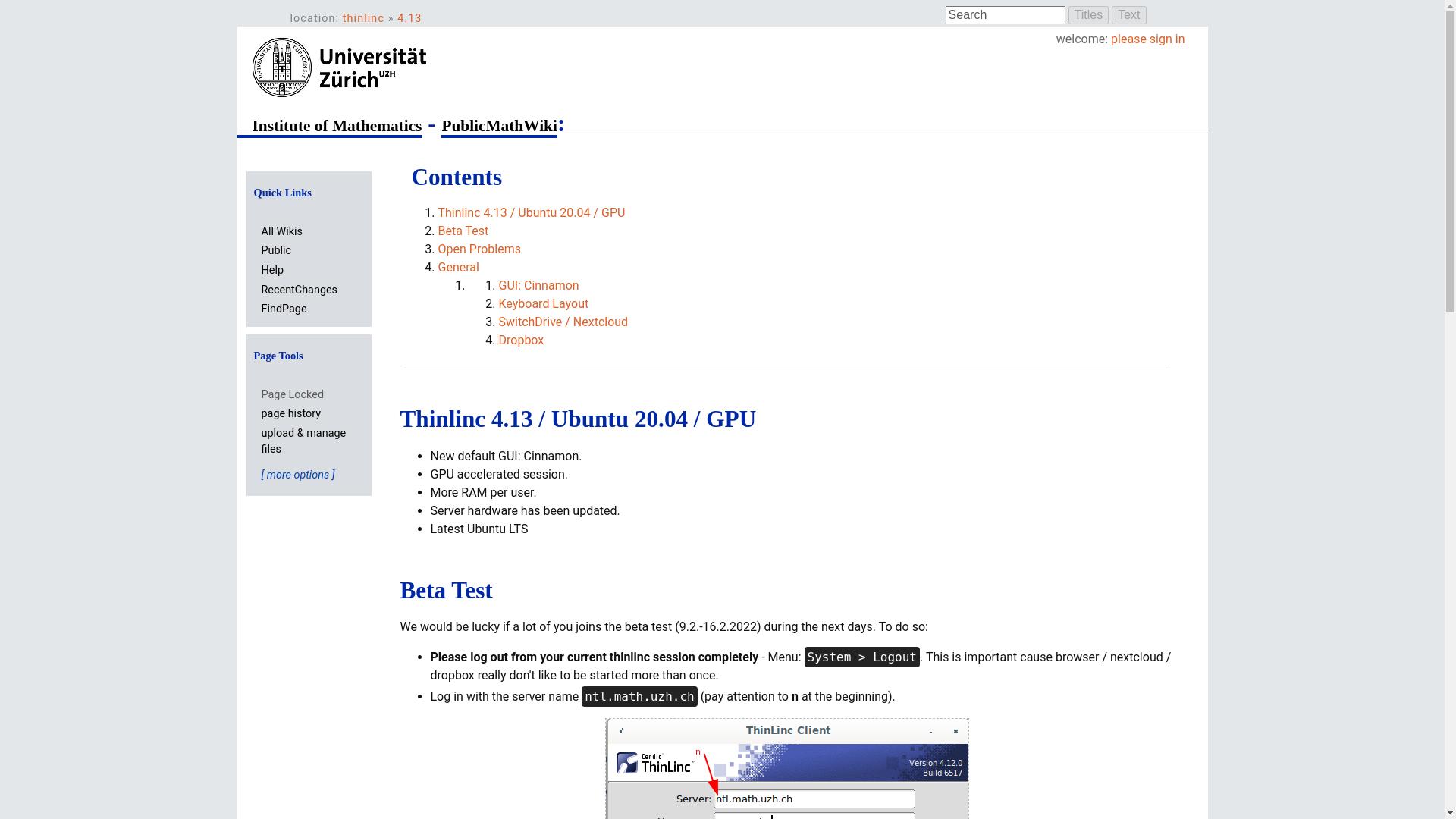 website screenshot of https://wiki.math.uzh.ch/public/thinlinc/4.13