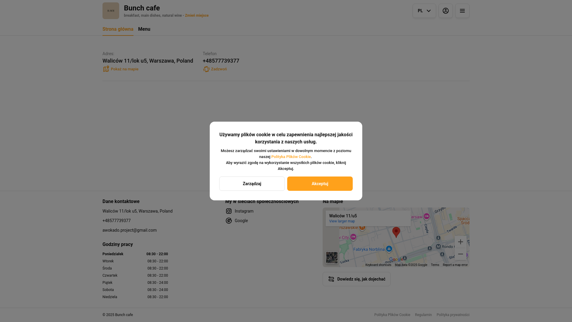 website screenshot of https://bunchcafe.pl/