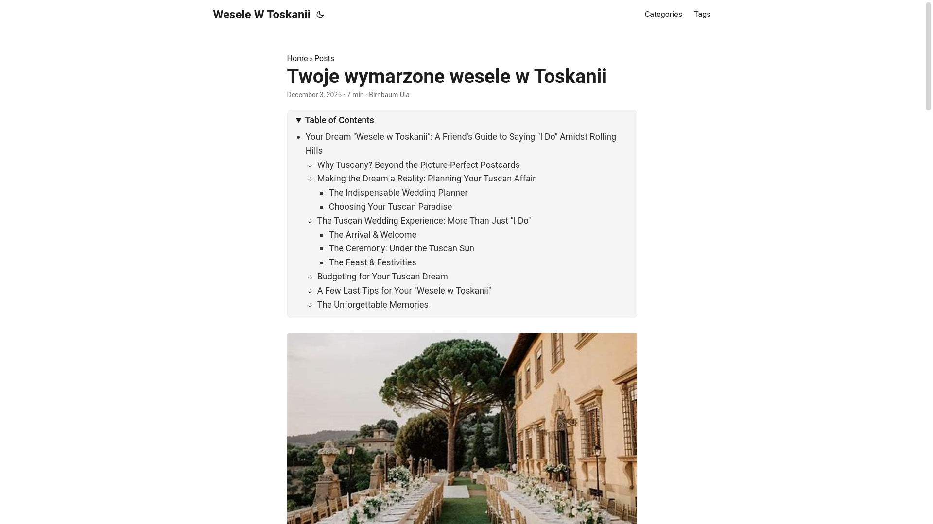 website screenshot of https://weselewtoskanii.pages.dev/