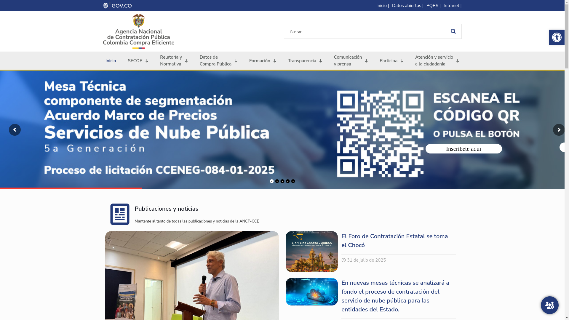 website screenshot of https://www.colombiacompra.gov.co/