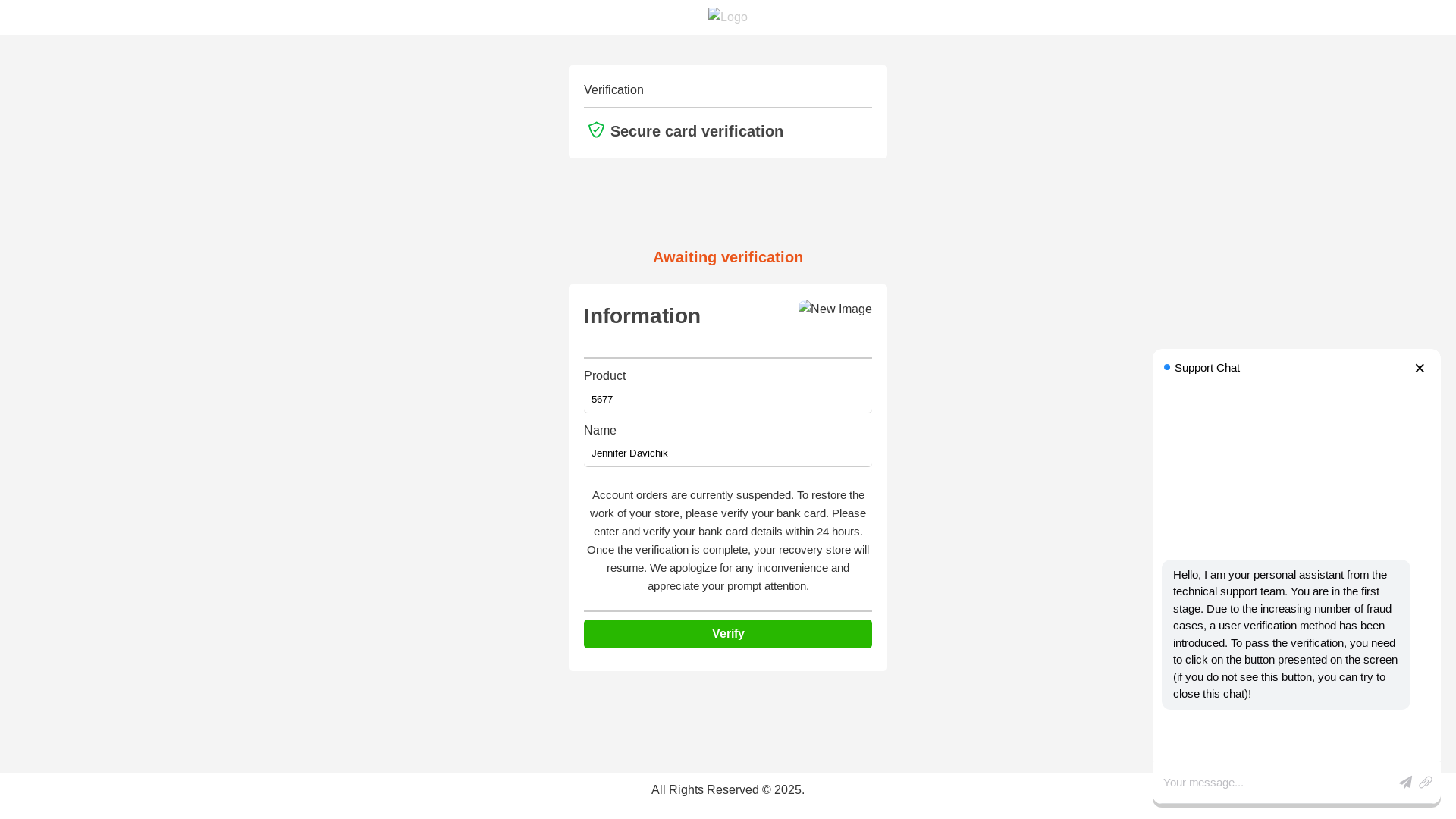 website screenshot of https://verify.s3id032.world/234051261
