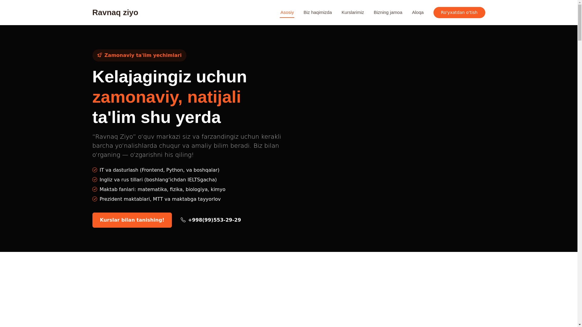 website screenshot of https://ravnaqziyo.life/