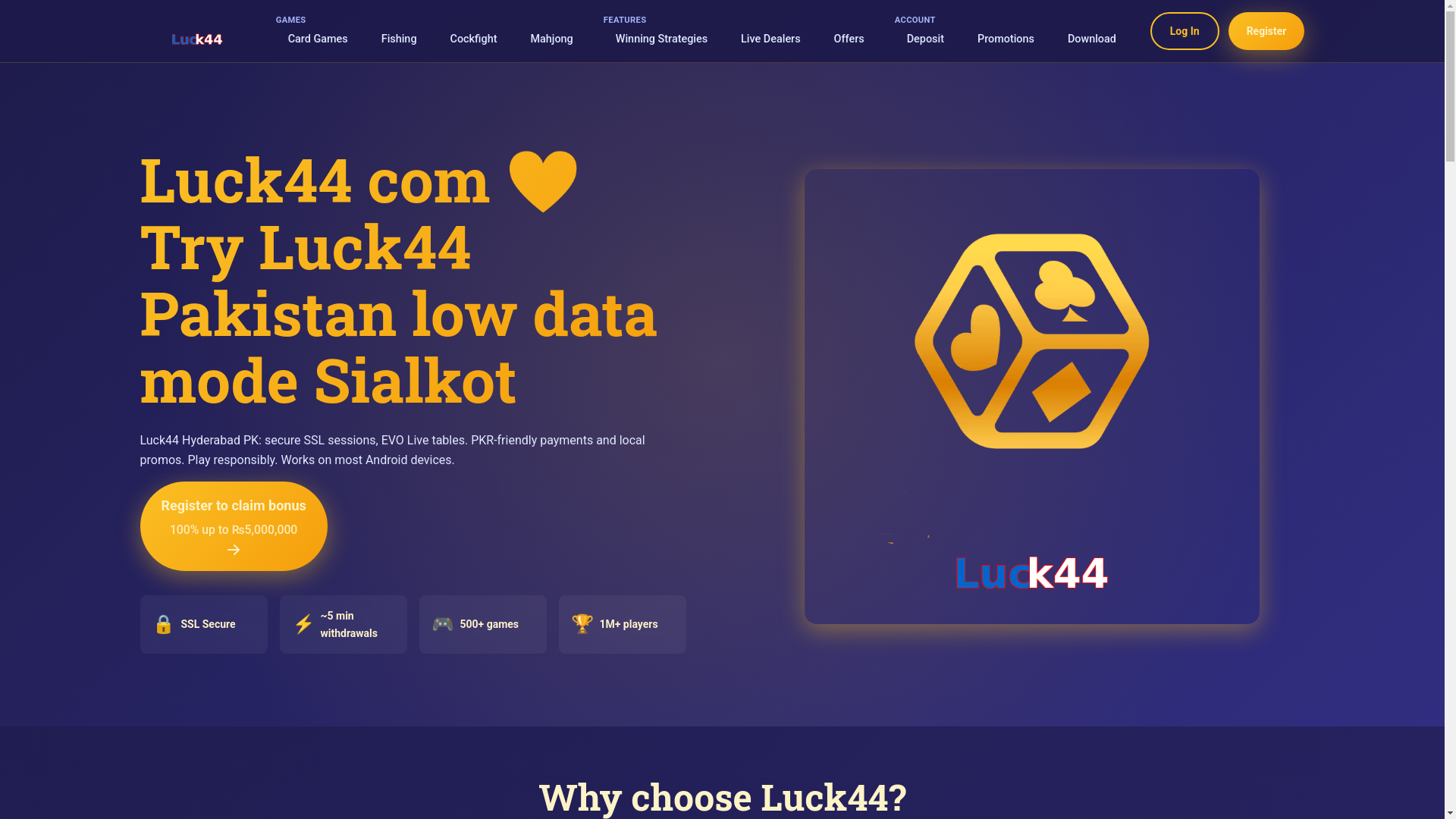 website screenshot of https://luck44u.com/