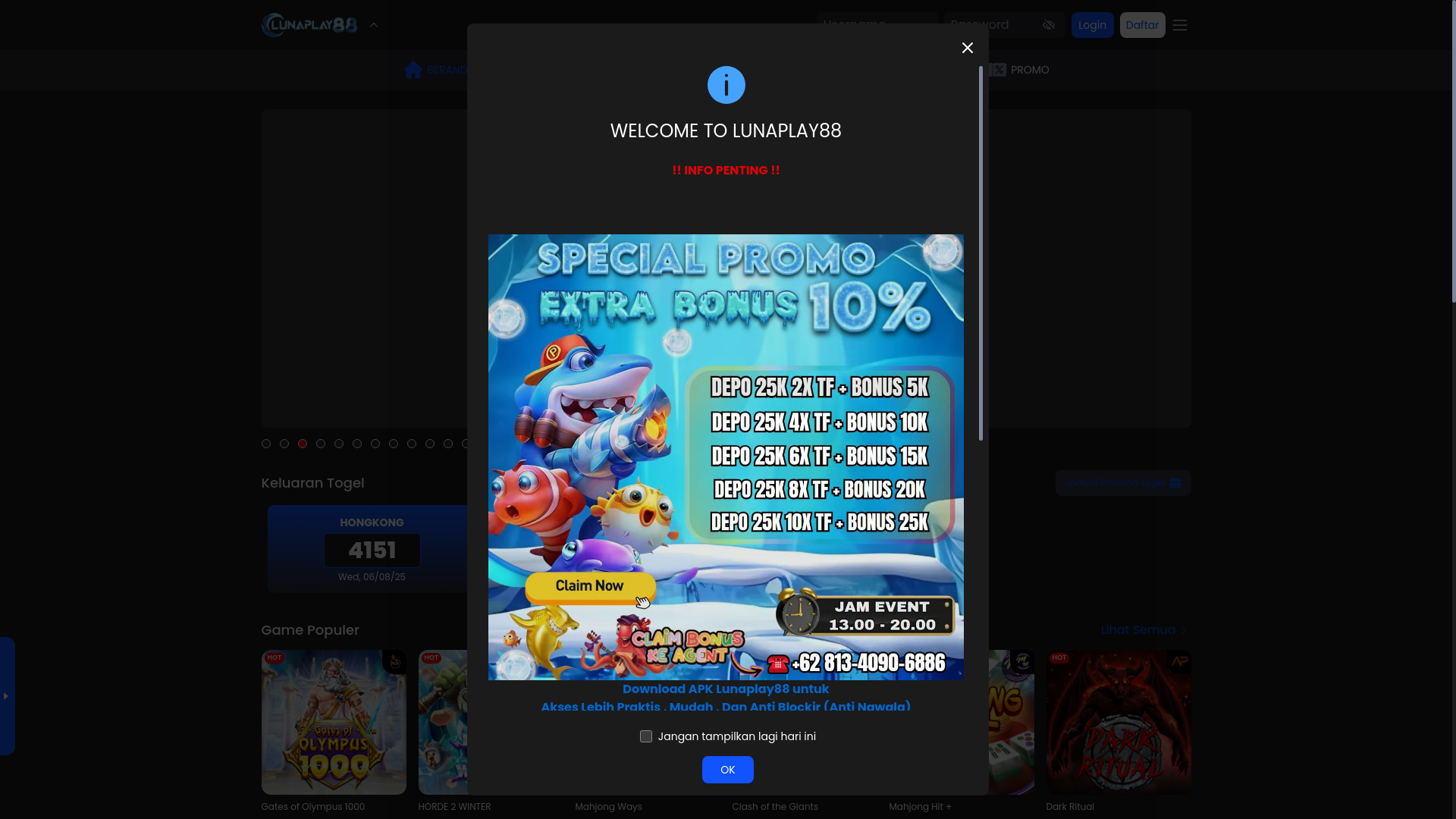 website screenshot of https://lunaplay88-teal.com/