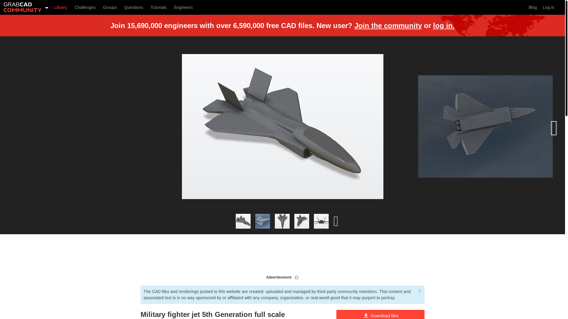 website screenshot of https://grabcad.com/library/military-fighter-jet-5th-generation-full-scale-1