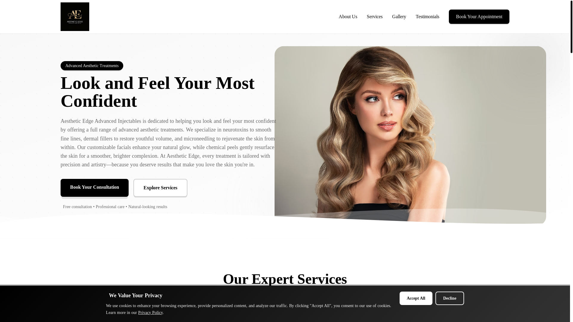 website screenshot of https://aestheticedgeadvancedinjectables.com/
