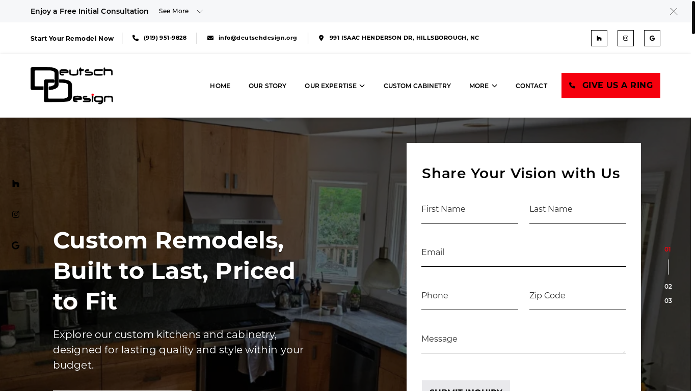 website screenshot of https://deutschdesignnc.com/