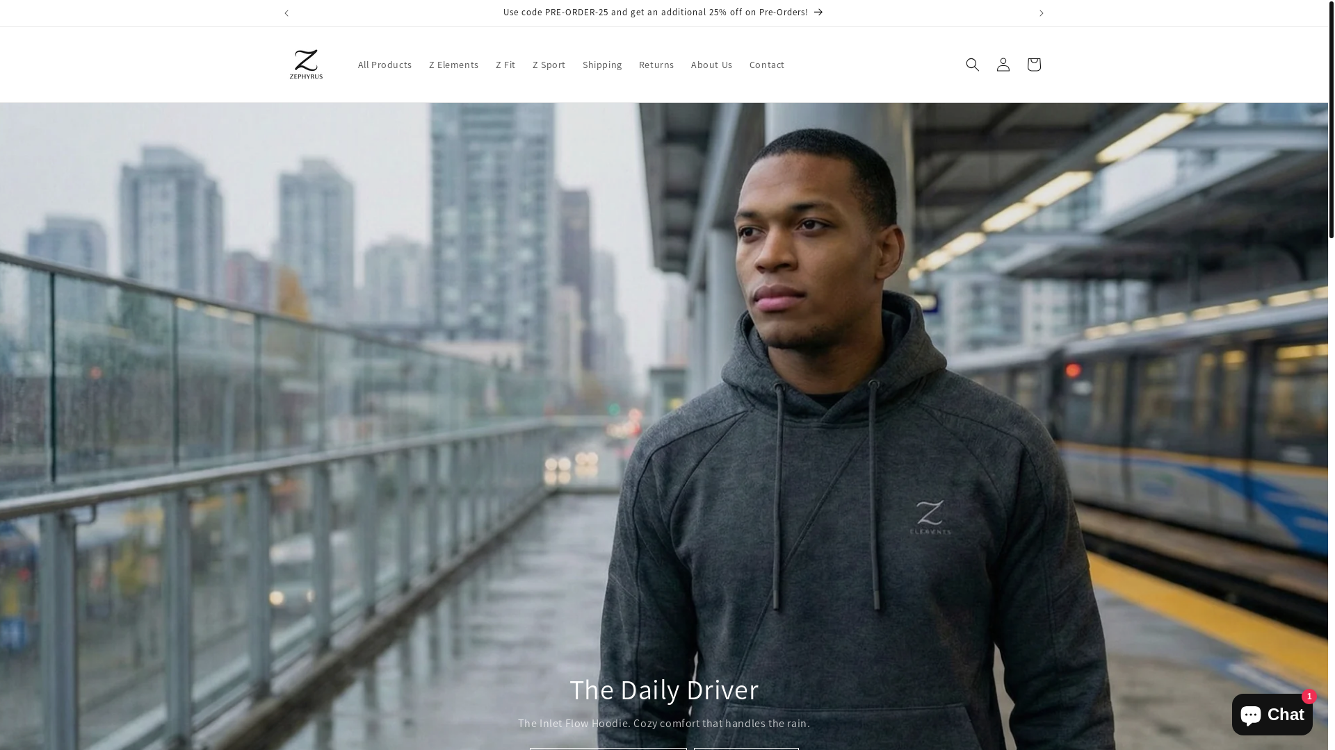 website screenshot of https://zephyrusapparel.com/