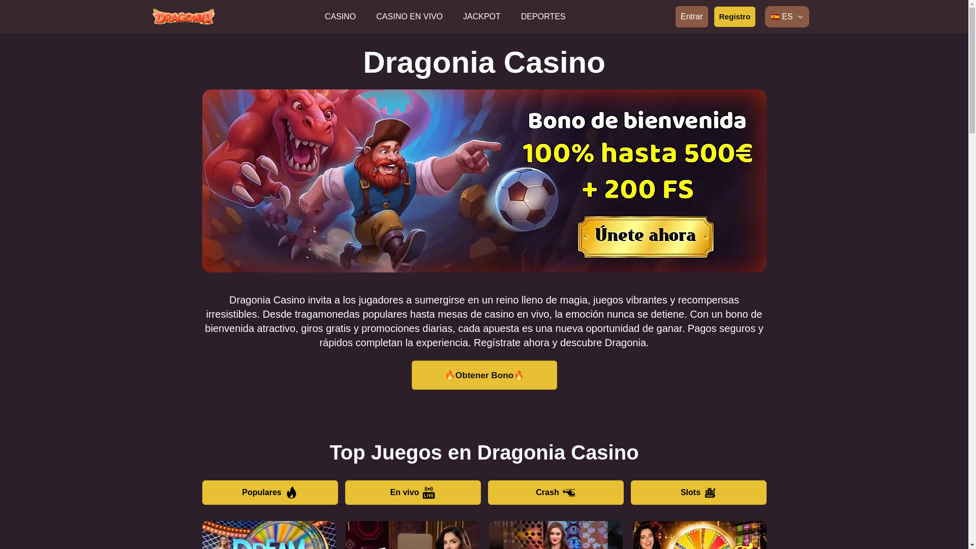 website screenshot of https://dragoniacasino.es/