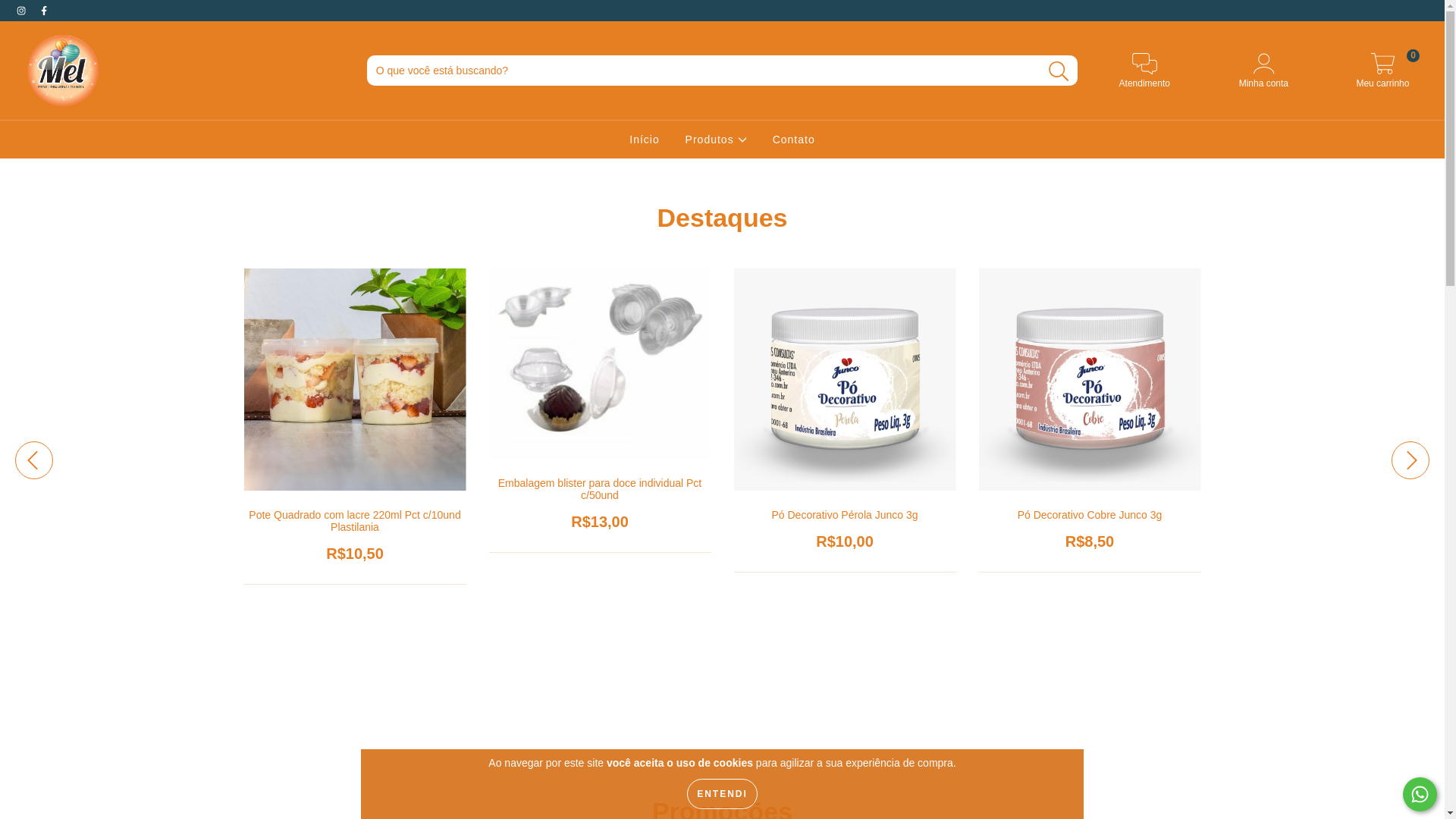 website screenshot of https://melembalagens.com.br/