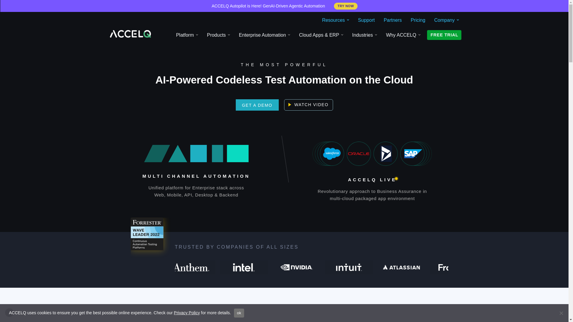 website screenshot of https://accelq.com/