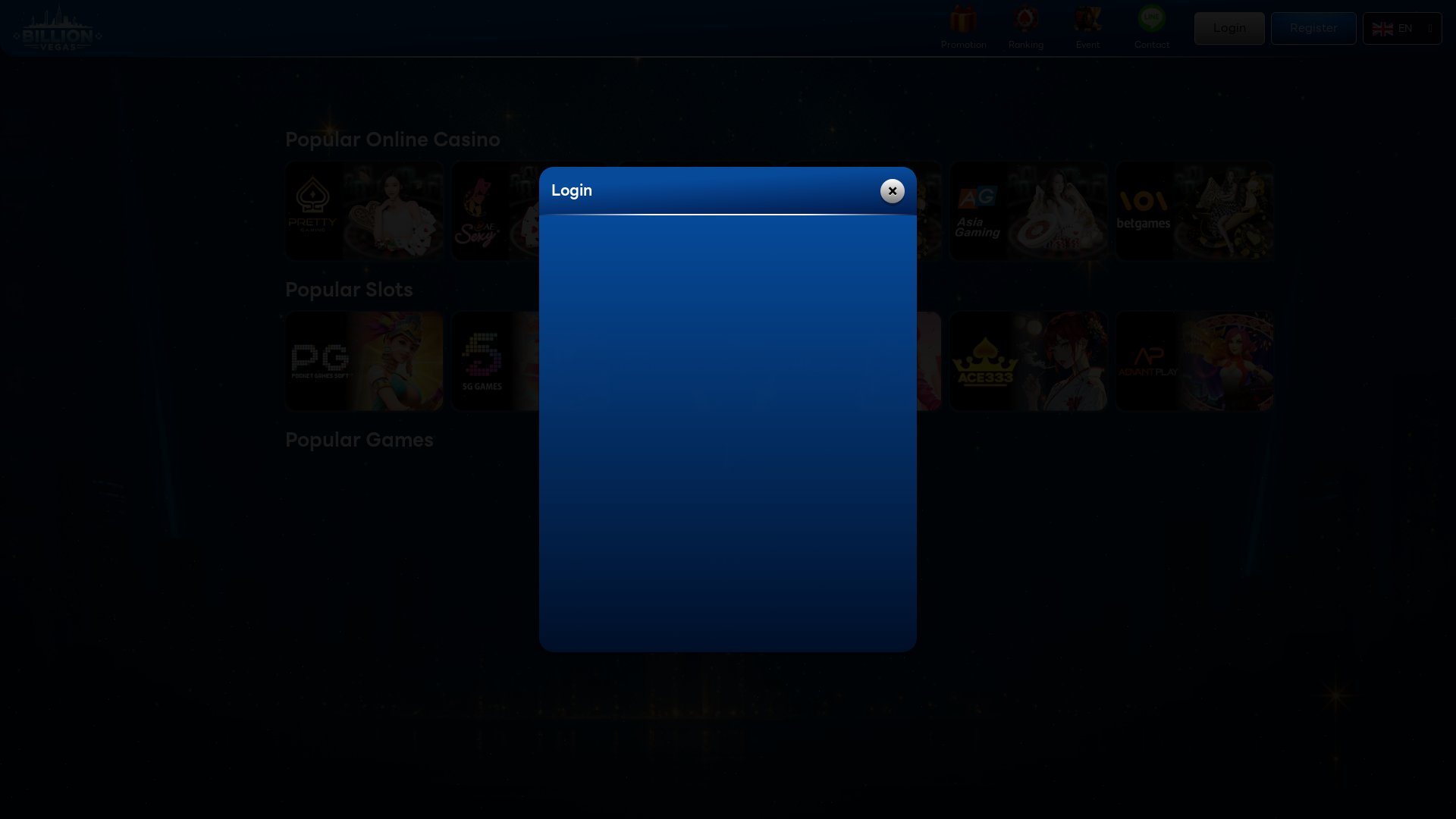 website screenshot of https://billionvegas.online/