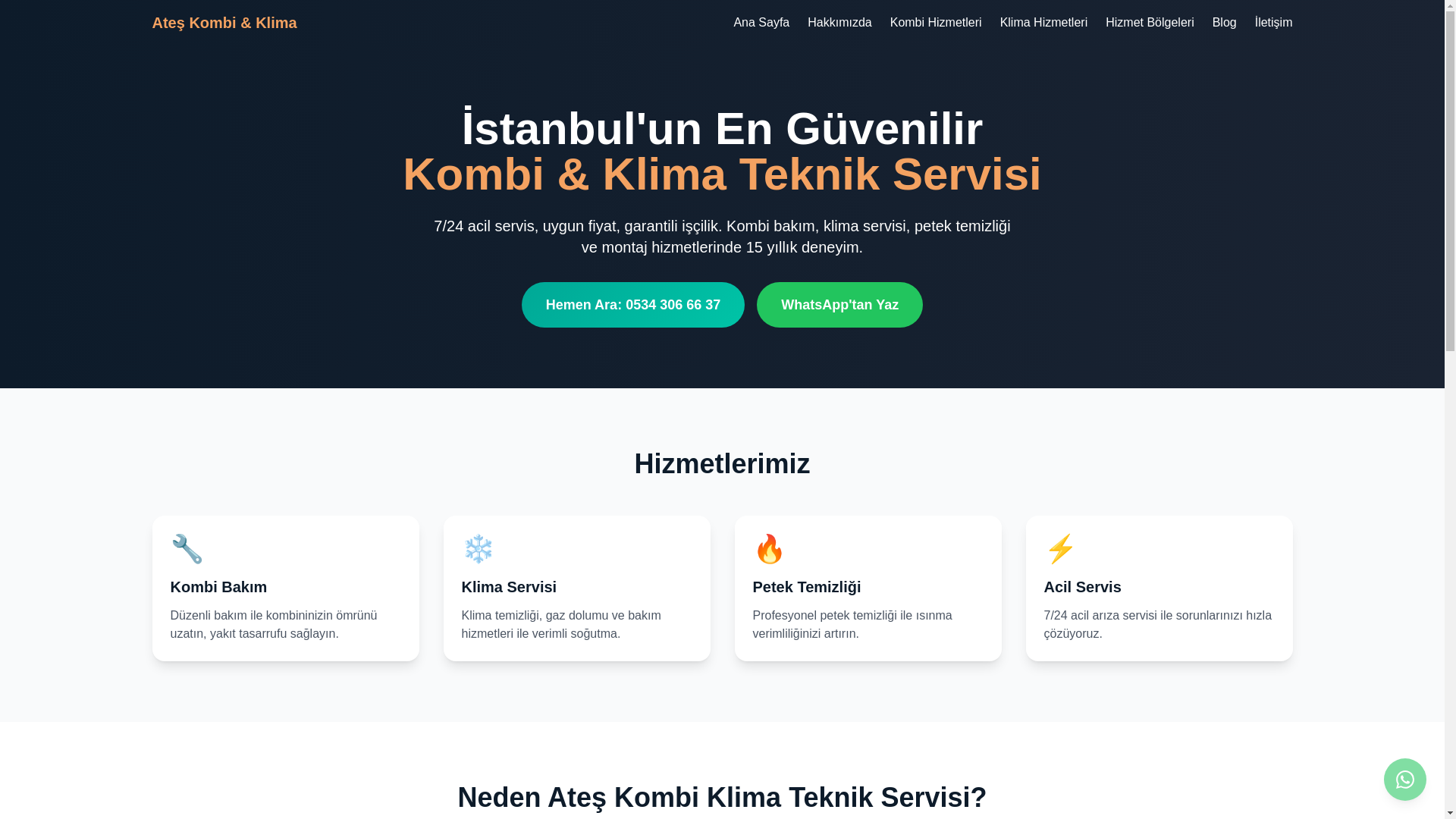 website screenshot of https://ateskombiklima.com.tr/
