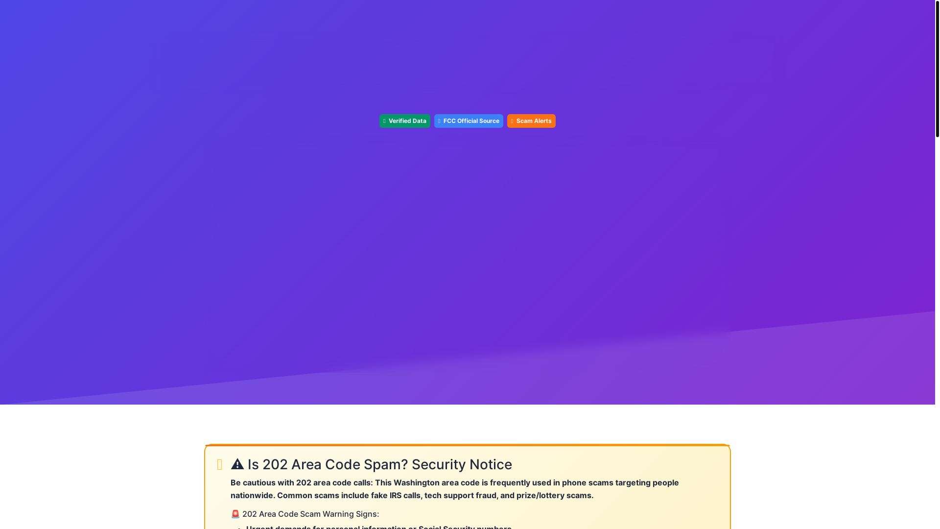website screenshot of https://202-area-code.pages.dev/
