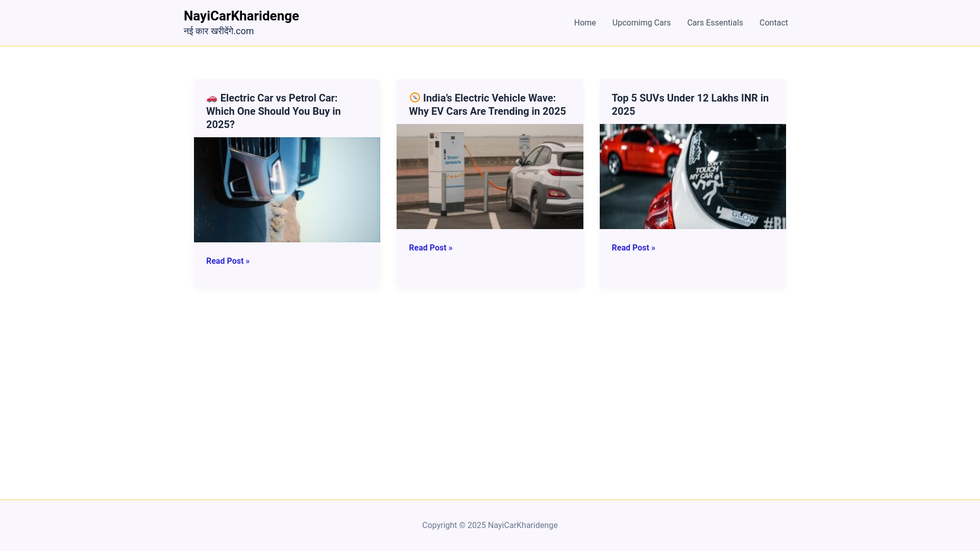 website screenshot of https://nayicarkharidenge.com/