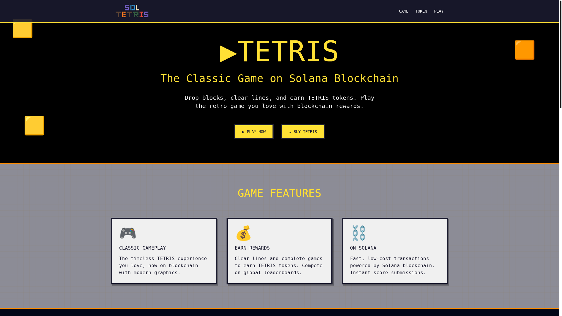 website screenshot of https://soltetris.xyz/