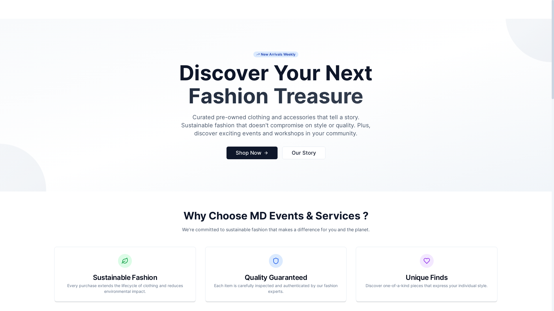 website screenshot of https://mdeventsandservices.com/