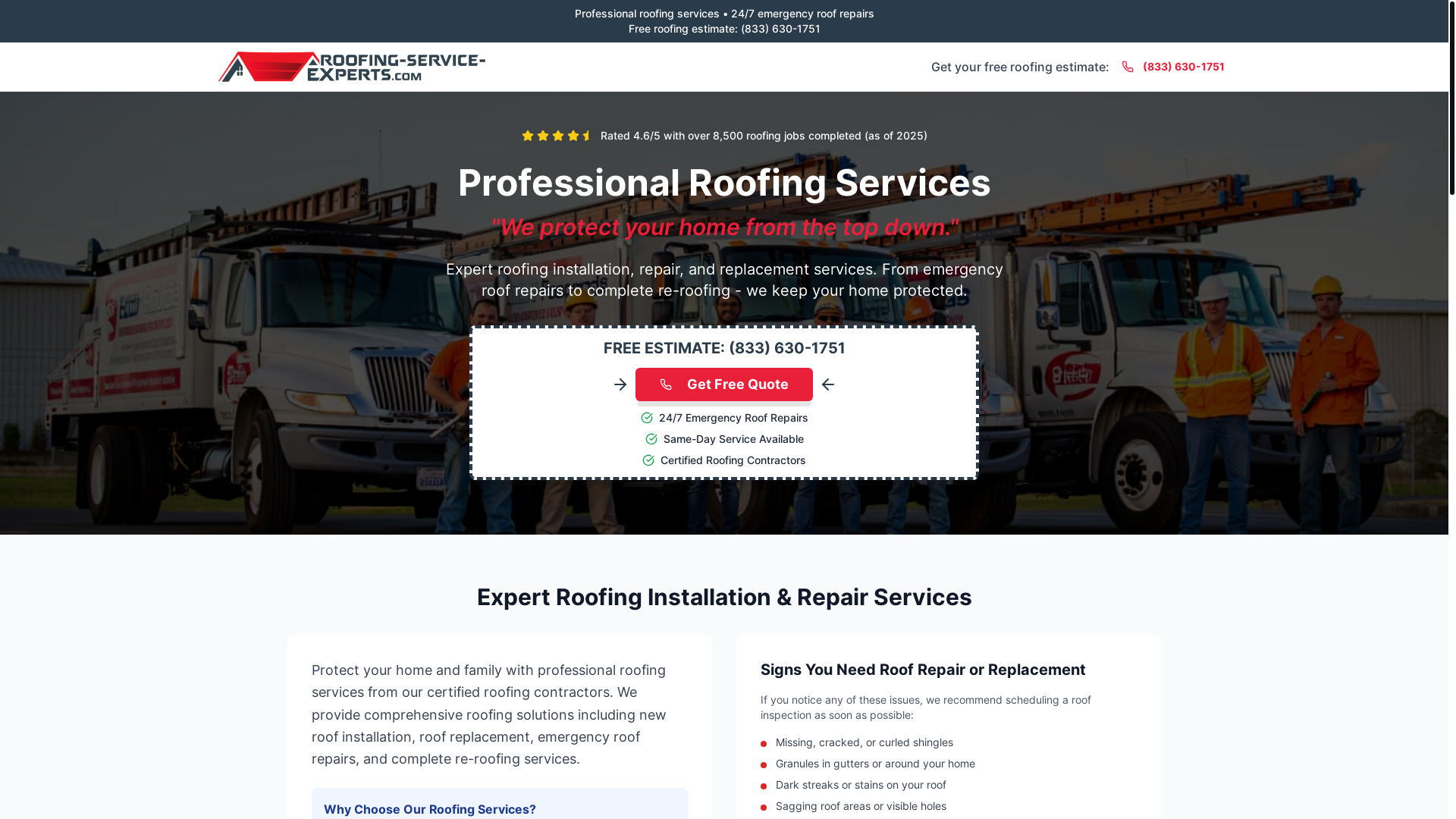 website screenshot of https://roofing-service-experts.com/