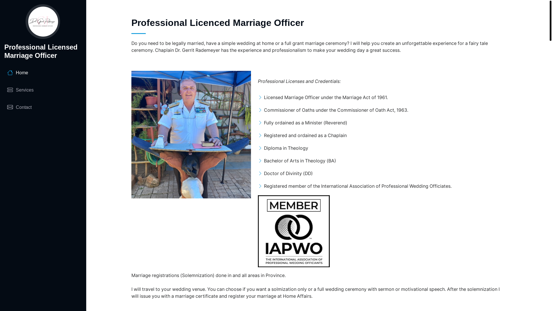 website screenshot of https://marriageofficerinportedward.co.za/