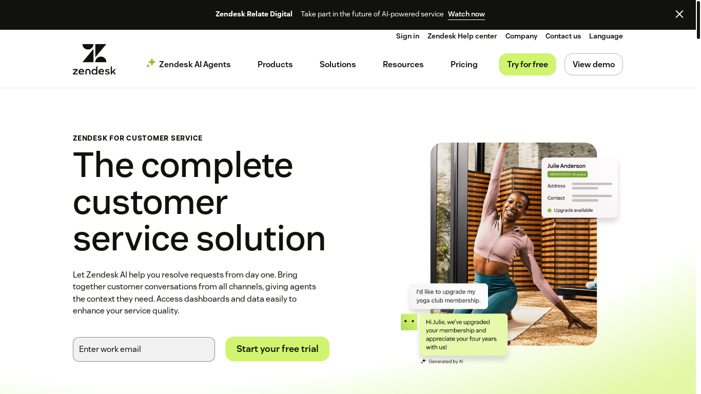 website screenshot of https://www.zendesk.com/support/?utm_campaign=text&utm_content=HALO&utm_medium=poweredbyzendesk&utm_source=email-notification