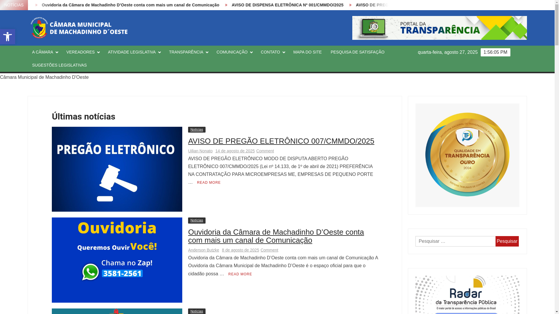 website screenshot of https://camarademachadinho.ro.gov.br/