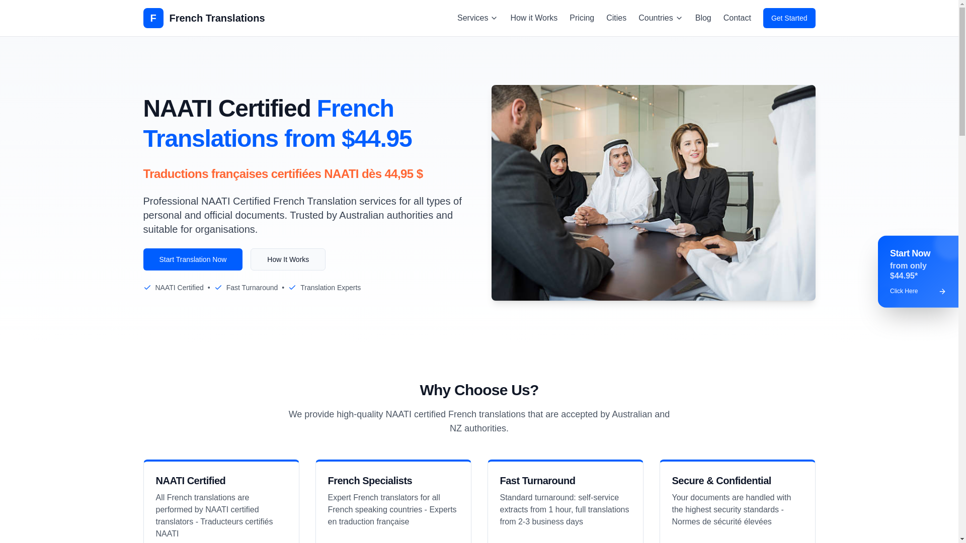 website screenshot of https://frenchtranslations.au/