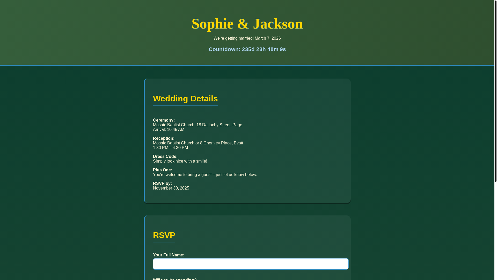 website screenshot of https://sophieandjacksonswedding.com/