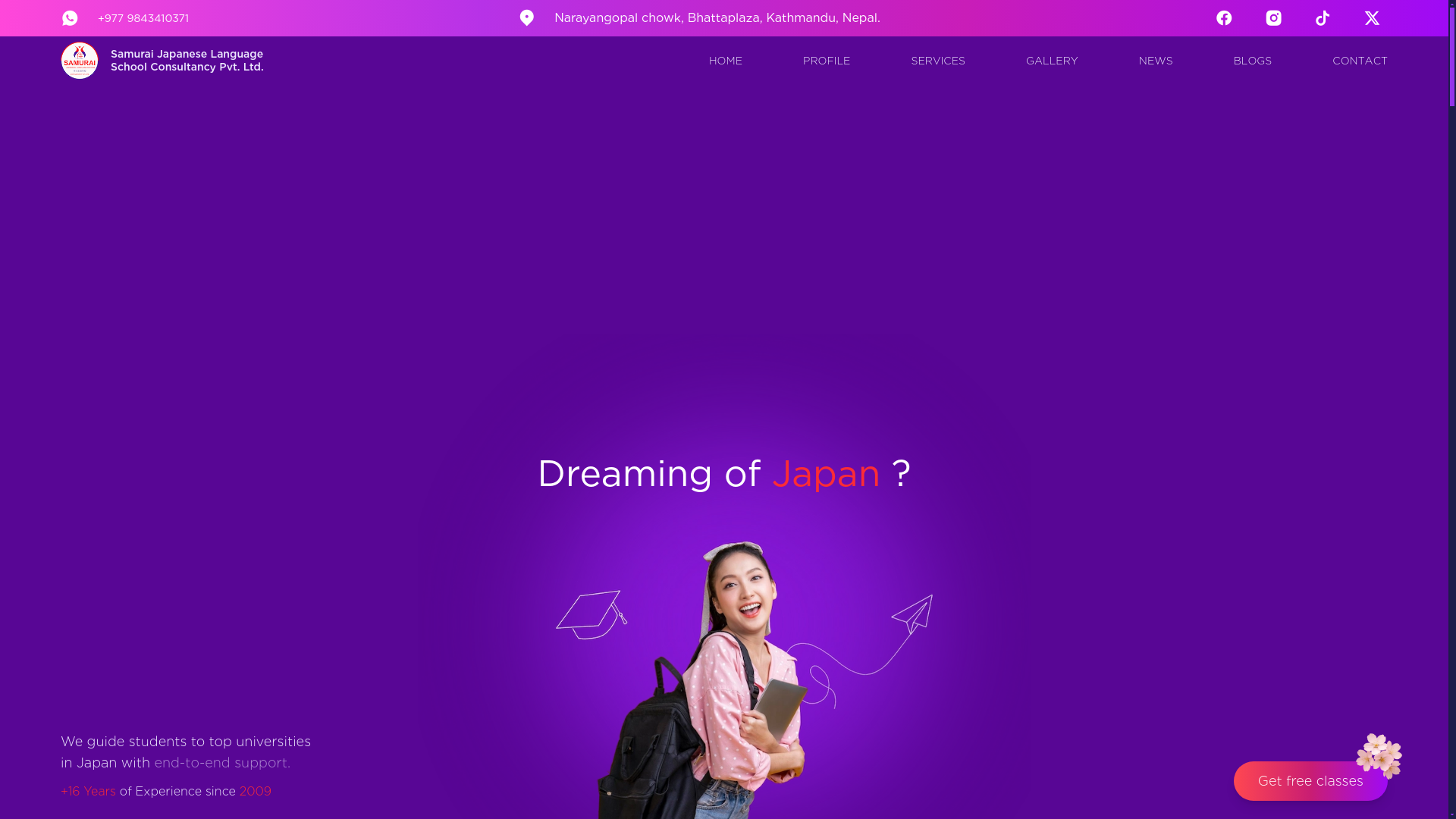 website screenshot of https://samuraiconsultancy.edu.np/