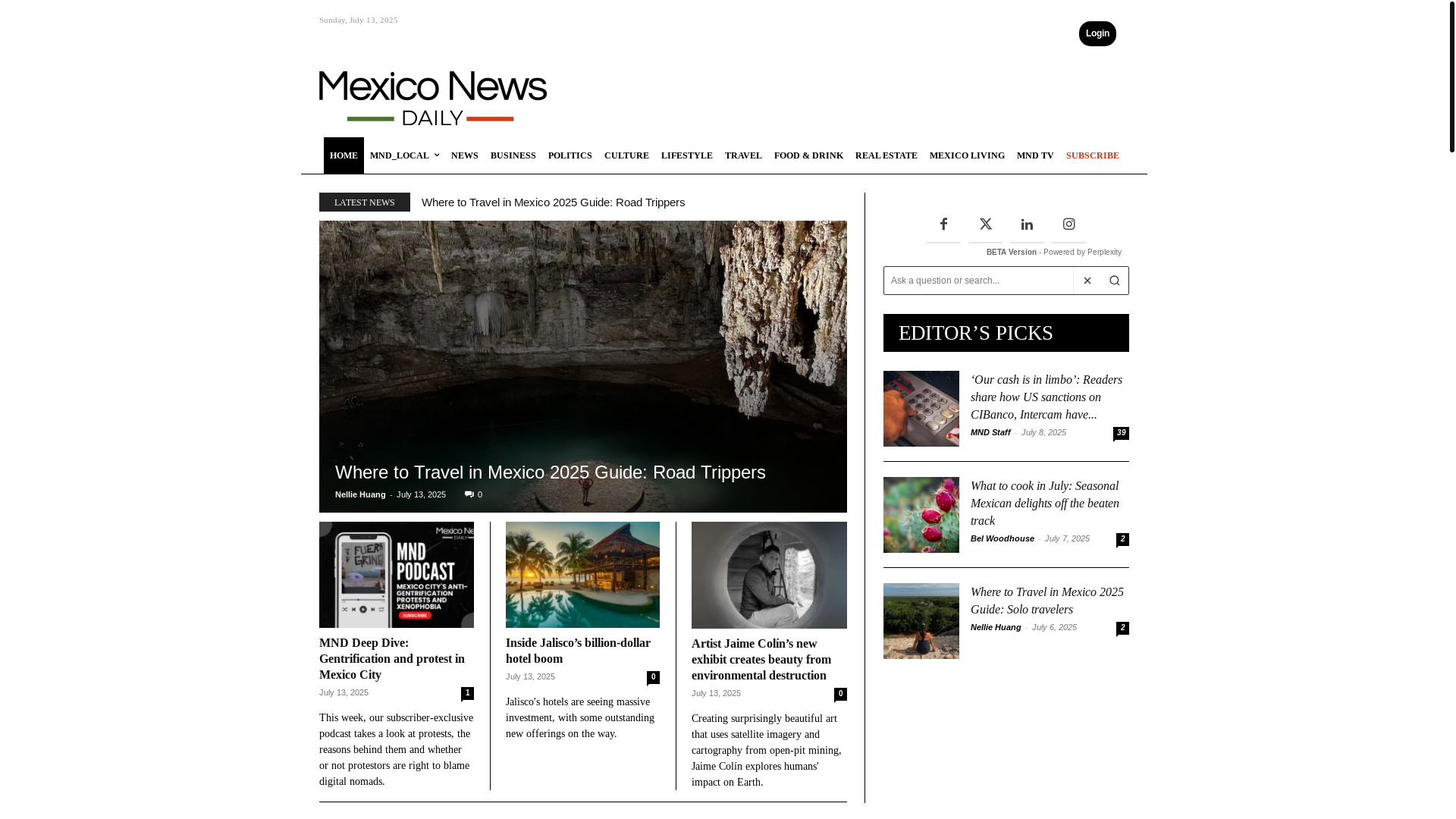 website screenshot of https://mexiconewsdaily.com/