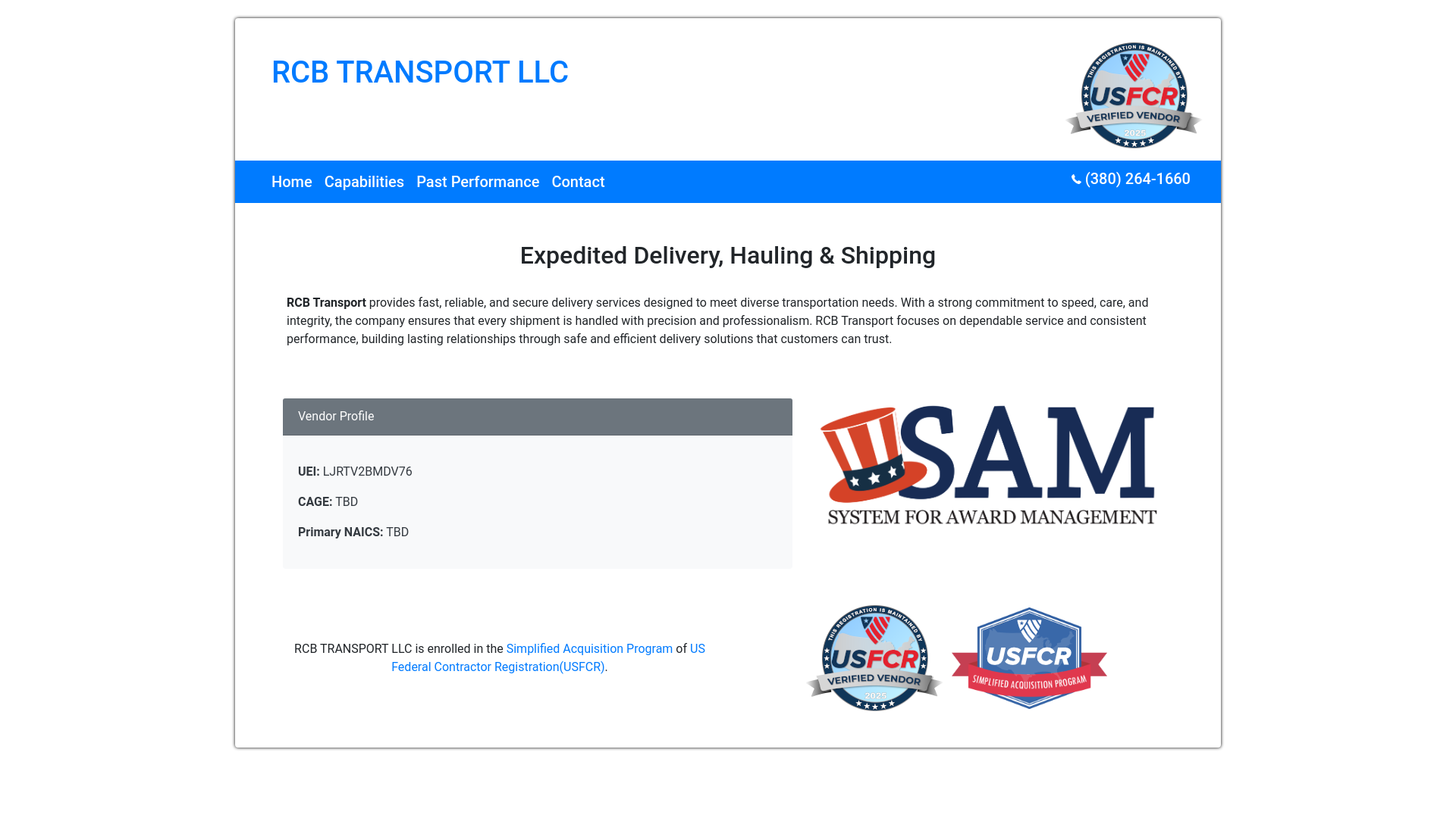 website screenshot of https://rcbtransportllcgov.com/