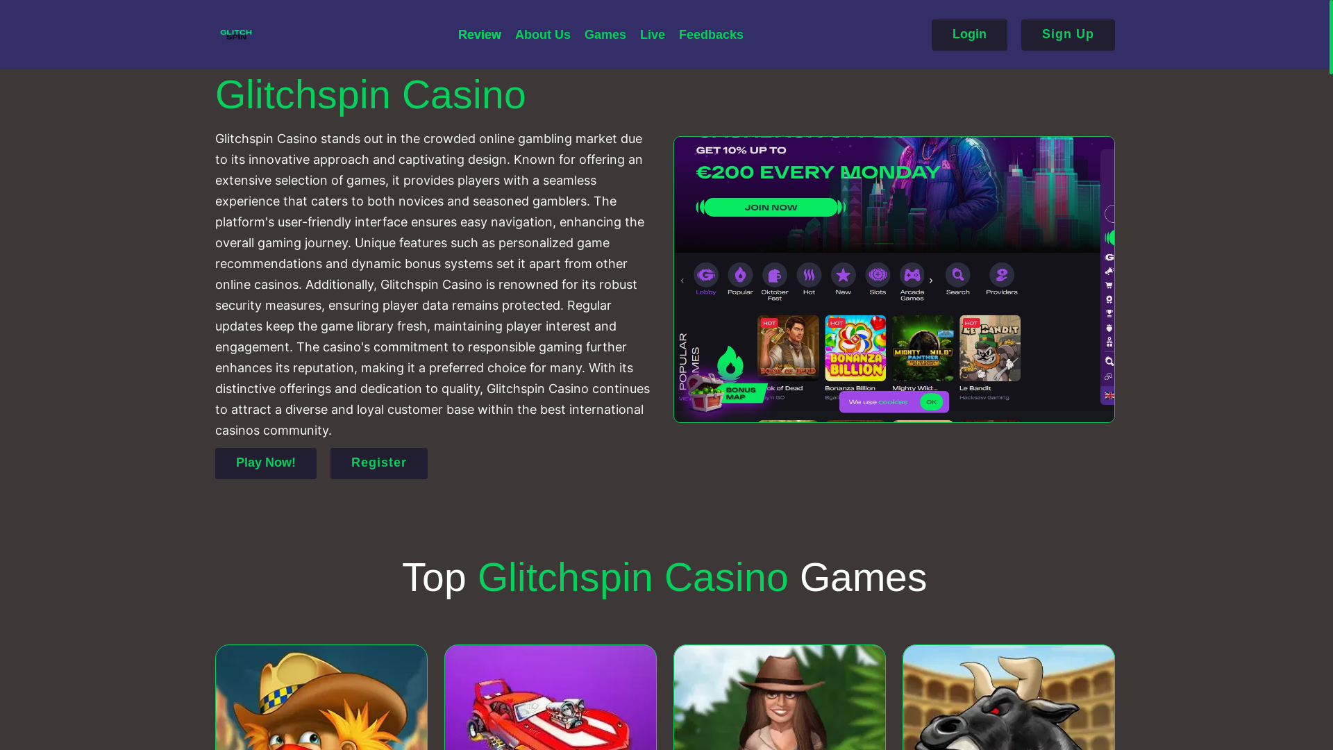 website screenshot of https://glitchspincasino.co.uk/