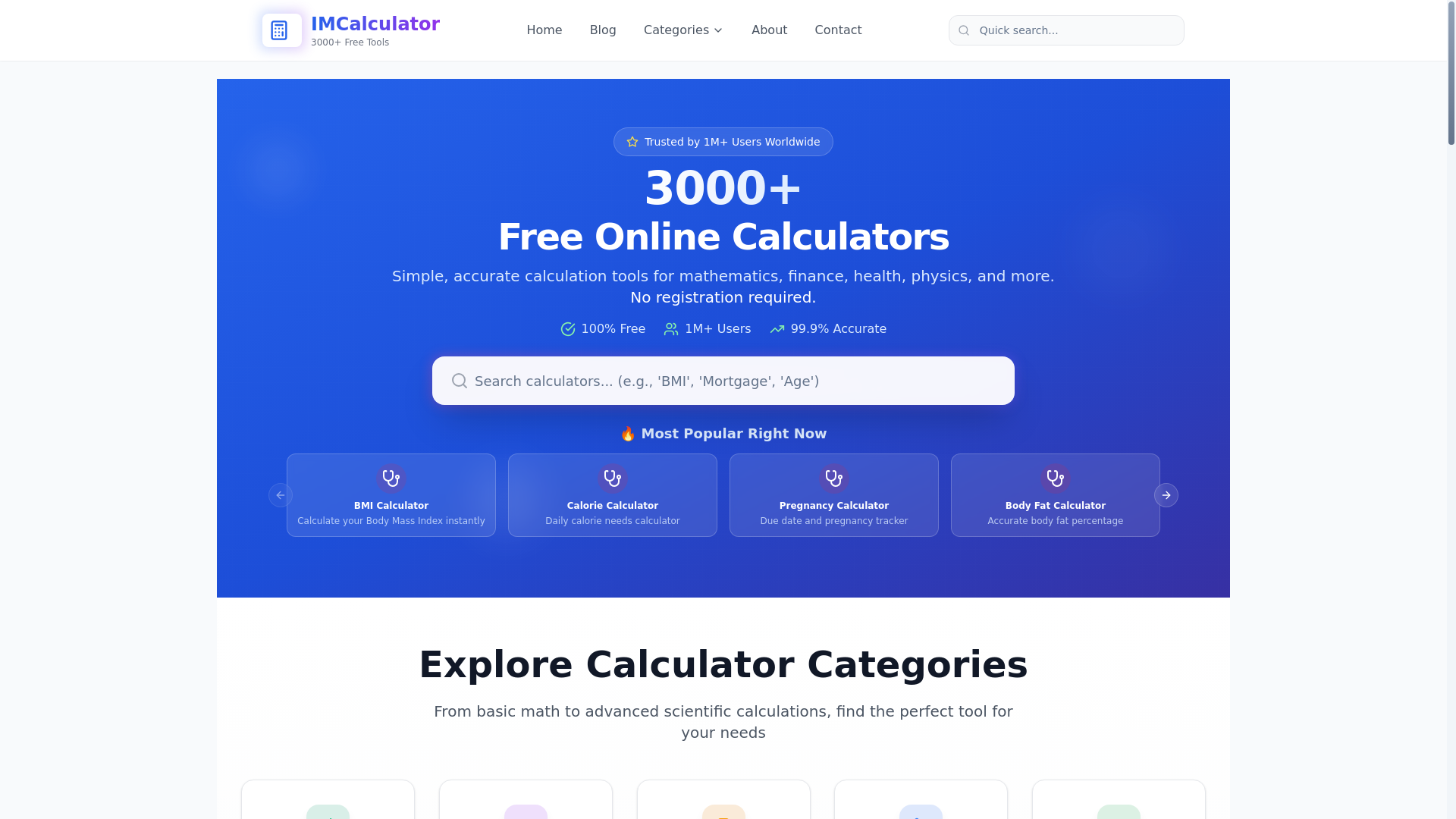 website screenshot of https://maincalculators.pages.dev/
