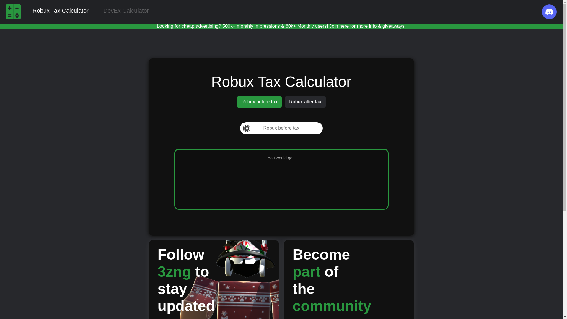website screenshot of https://rbxtax.com/tax.html