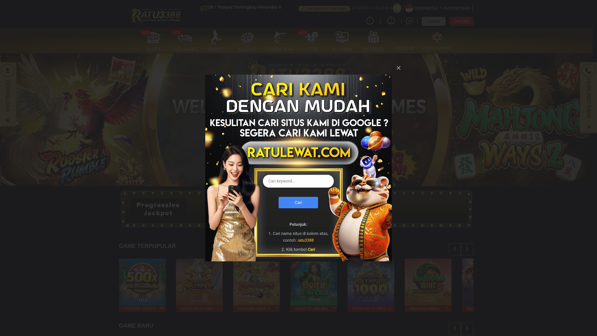 website screenshot of https://ratu3388coklat.biz/