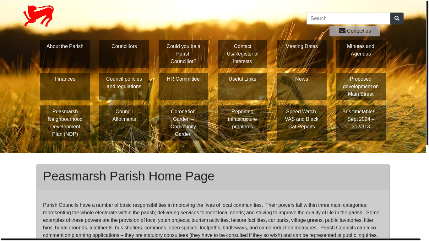 website screenshot of https://peasmarsh-pc.gov.uk/