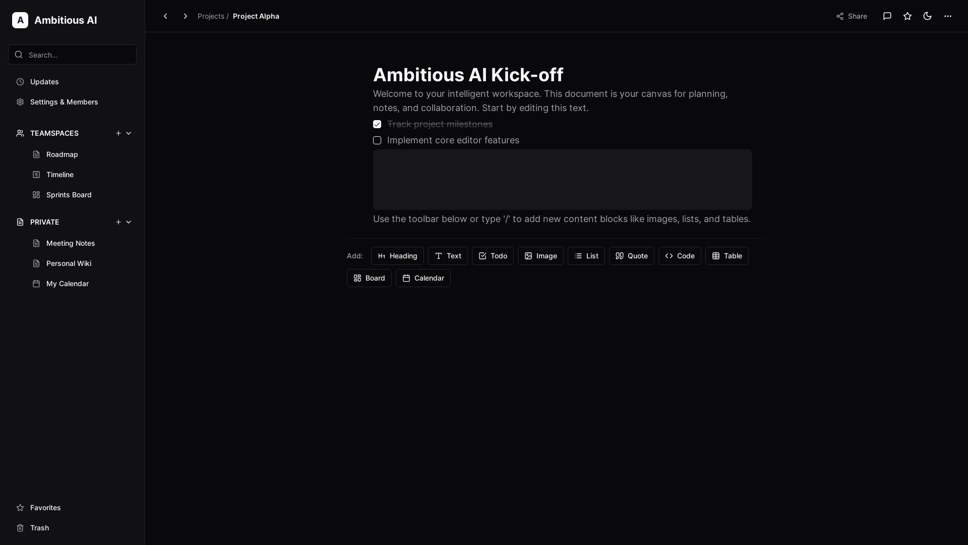 website screenshot of https://theambitiousai.com/