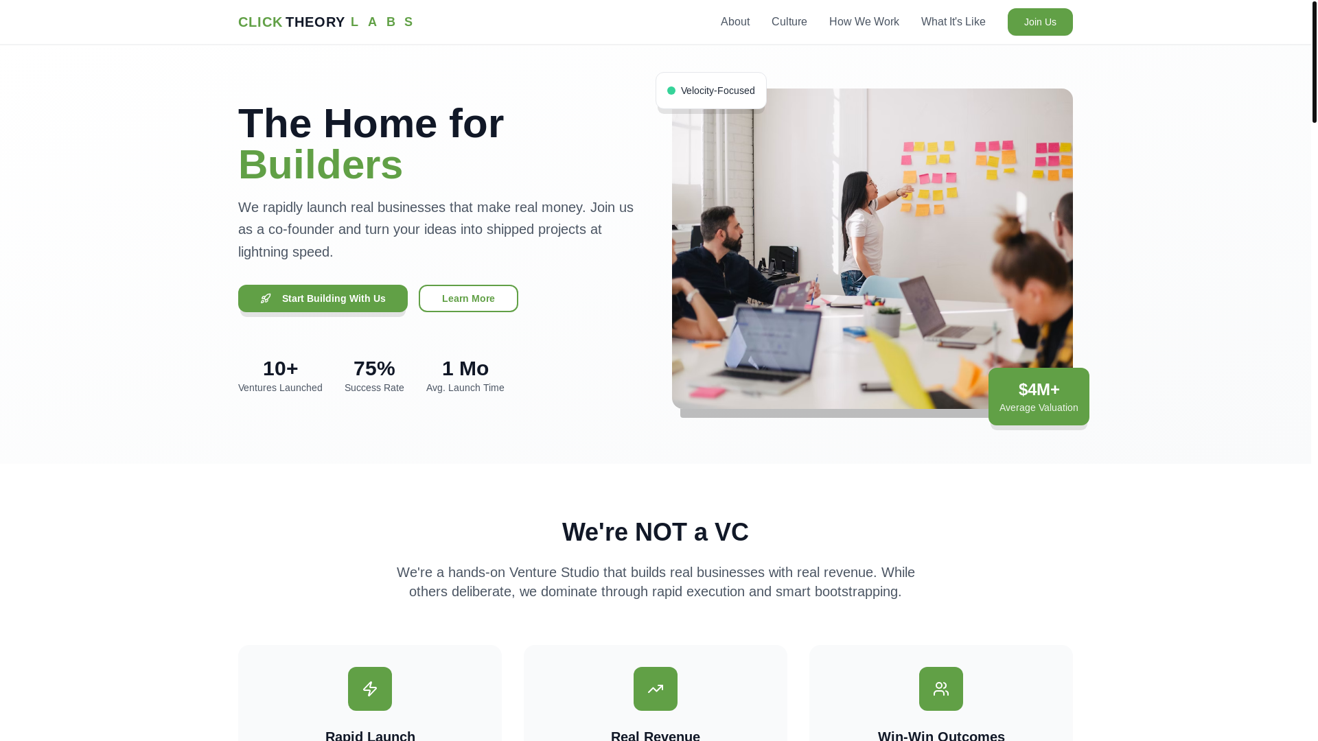 website screenshot of https://clicktheorybuilds.com/