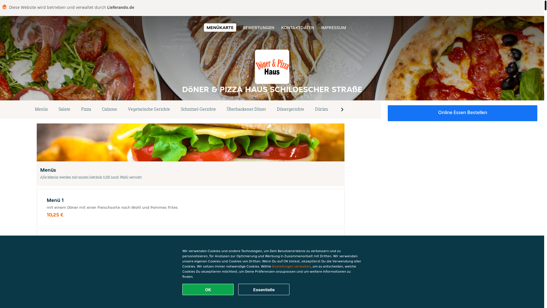 website screenshot of https://donerpizzahaus-bielefeld.de/